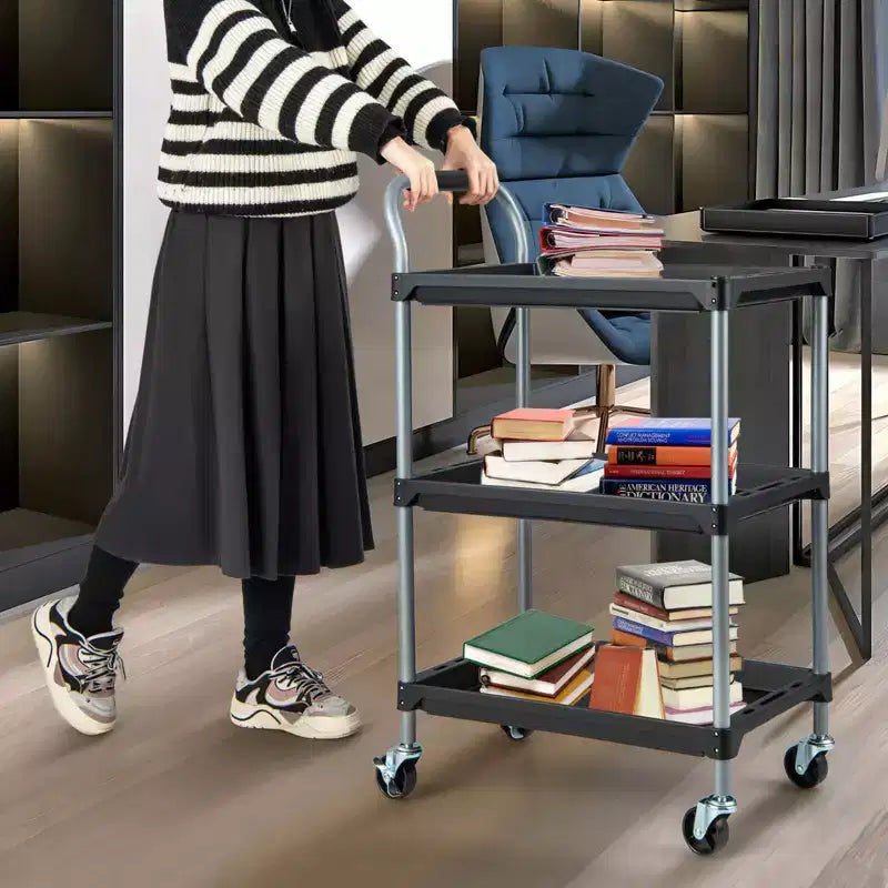 Chariot de rangement à roulettes 3 niveaux Costway avec roues universelles verrouillables et poignée ergonomique