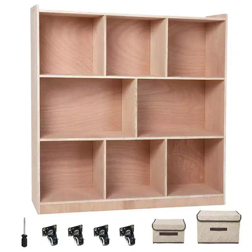 8-Compartment Solid Wood Storage Cabinet, Kids Book Shelf, Kids Toy Storage Organizer for Classrooms