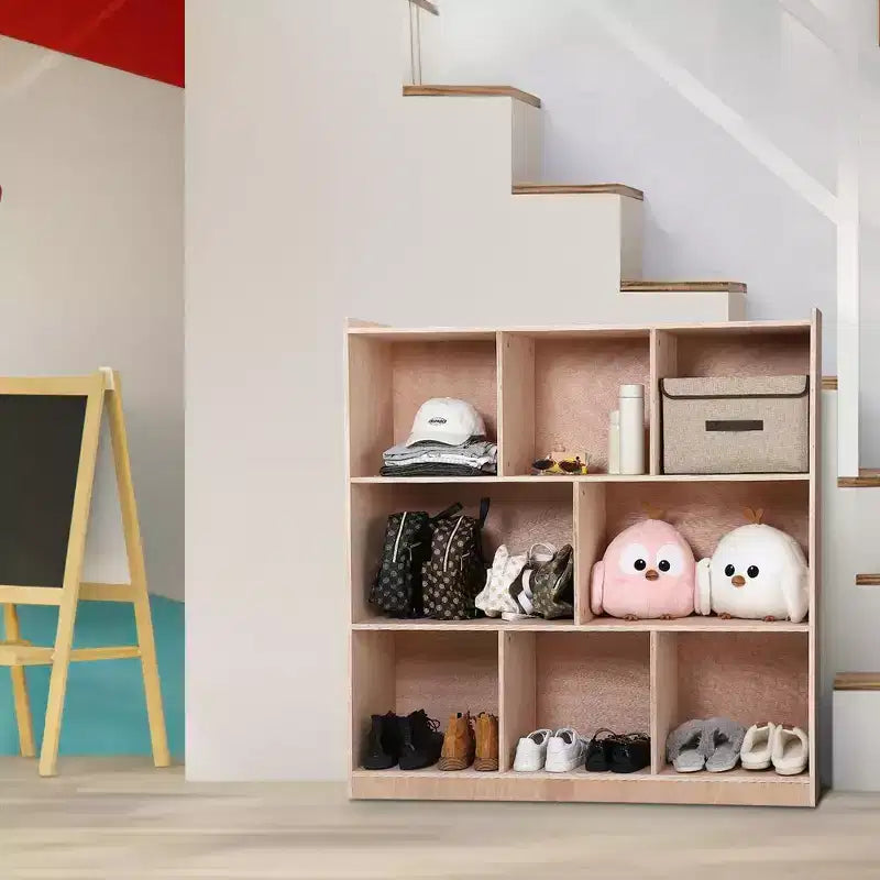 Étagère de rangement en bois massif à 8 compartiments, bibliothèque pour enfants, organiseur de jouets pour enfants pour salles de classe