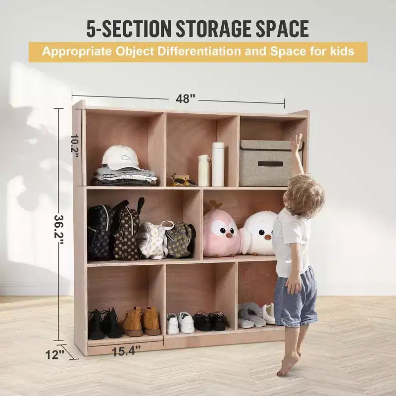 Étagère de rangement en bois massif à 8 compartiments, bibliothèque pour enfants, organiseur de jouets pour enfants pour salles de classe