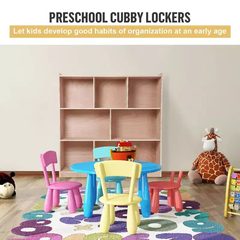 Étagère de rangement en bois massif à 8 compartiments, bibliothèque pour enfants, organiseur de jouets pour enfants pour salles de classe