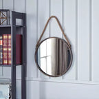 Miroir rond Danya B de 15 po avec patine dorée et corde de suspension