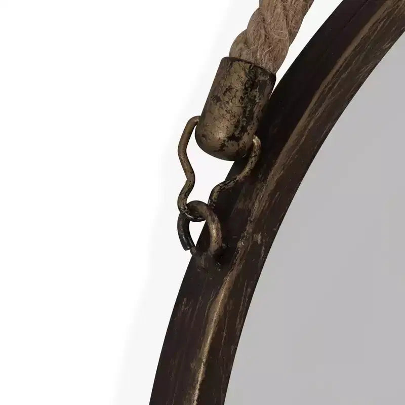 Miroir rond Danya B de 15 po avec patine dorée et corde de suspension