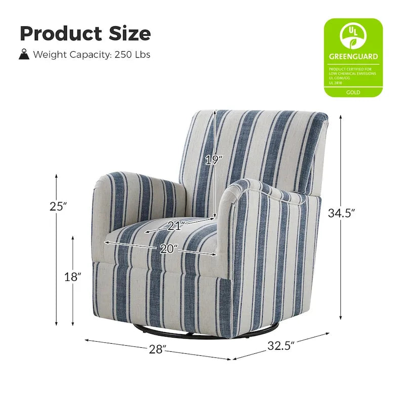 Fauteuil pivotant traditionnel Pancy avec motif à rayures Jacobean