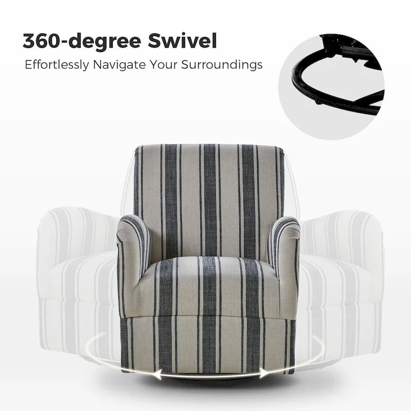Fauteuil pivotant traditionnel Pancy avec motif à rayures Jacobean