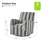 Fauteuil pivotant traditionnel Pancy avec motif à rayures Jacobean