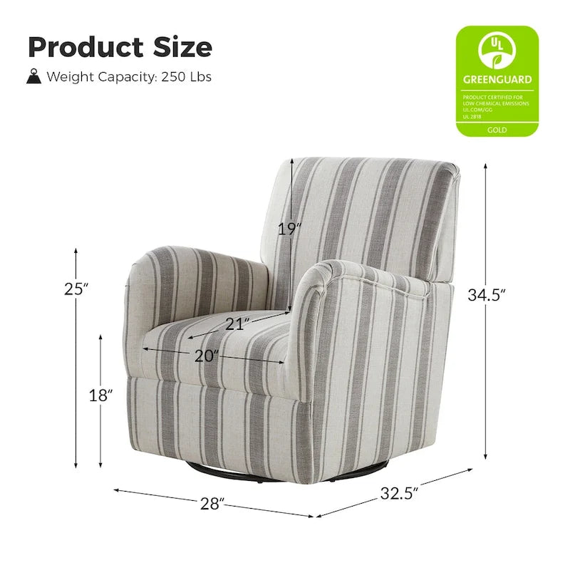 Fauteuil pivotant traditionnel Pancy avec motif à rayures Jacobean