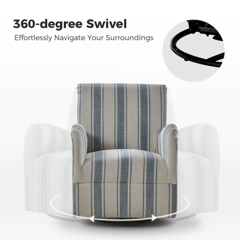 Fauteuil pivotant traditionnel Pancy avec motif à rayures Jacobean