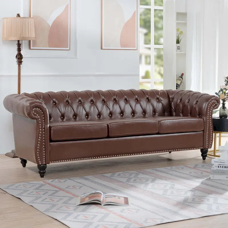Canapé confortable pour salon, avec accoudoirs roulés plissés serrés