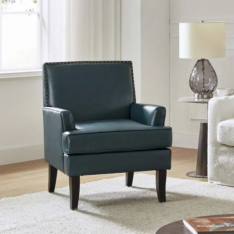 Chaise d'appoint contemporaine et classique en polyester Nileus avec pieds en bois massif par HULALA HOME