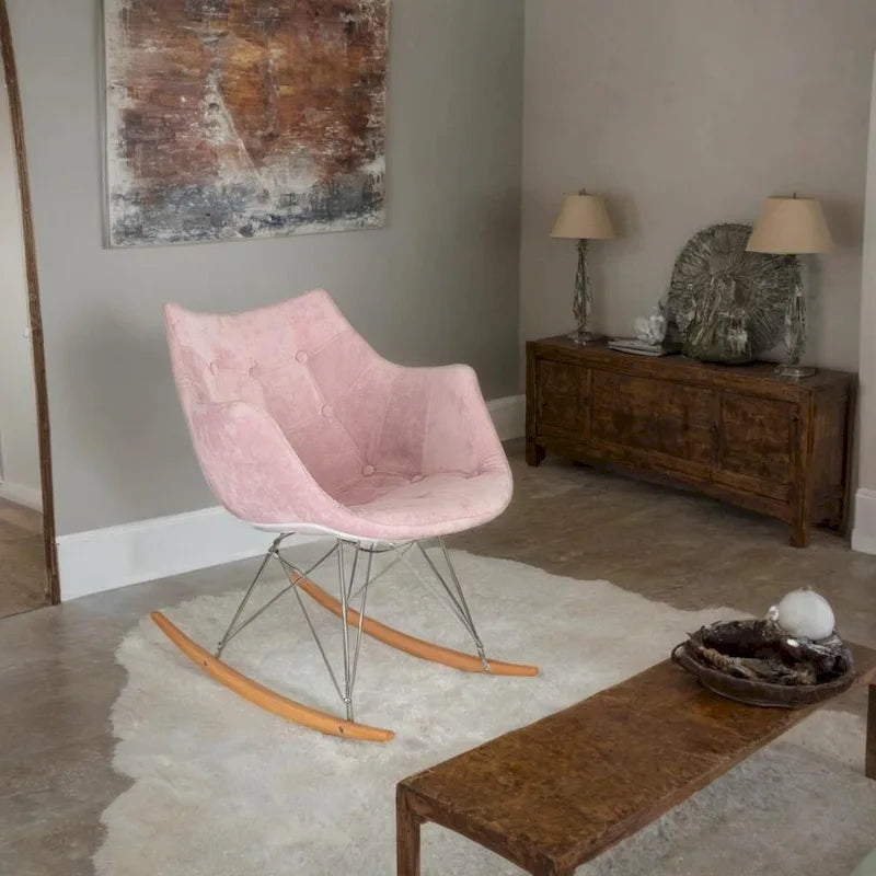 Fauteuil à bascule en velours moderne Willow - Fauteuil d'appoint du milieu du siècle pour le salon, la chambre à coucher, l'intérieur et l'extérieur