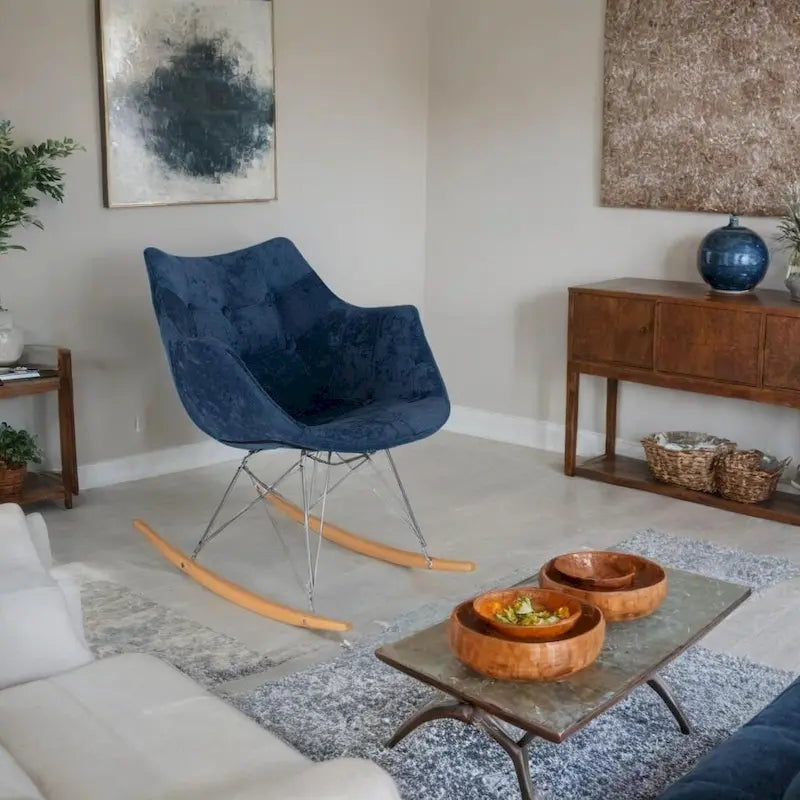 Fauteuil à bascule en velours moderne Willow - Fauteuil d'appoint du milieu du siècle pour le salon, la chambre à coucher, l'intérieur et l'extérieur