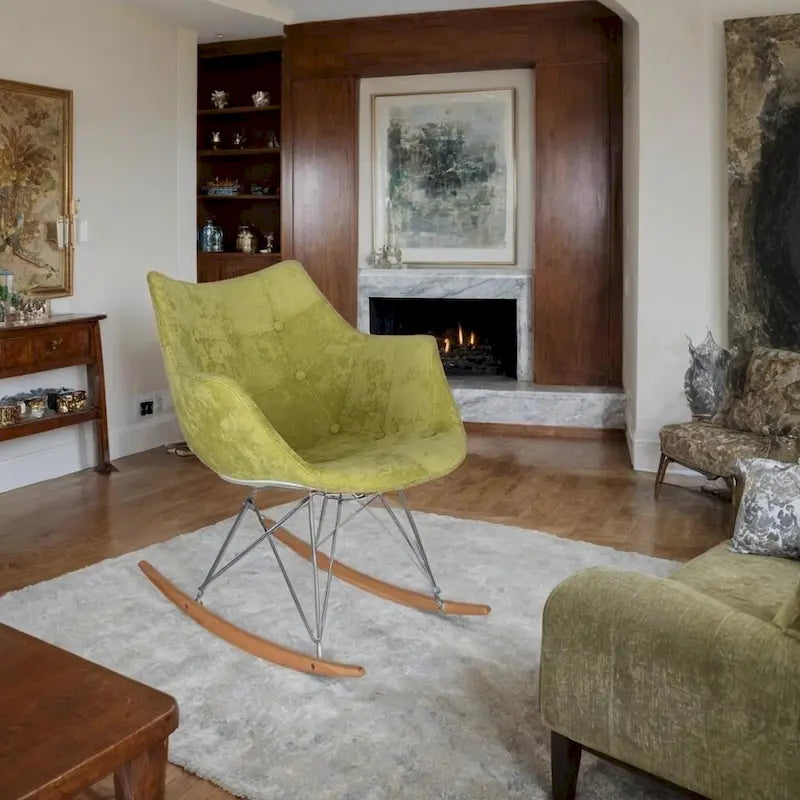 Fauteuil à bascule en velours moderne Willow - Fauteuil d'appoint du milieu du siècle pour le salon, la chambre à coucher, l'intérieur et l'extérieur