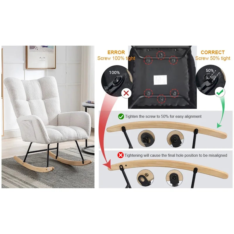 Fauteuil à bascule, fauteuil inclinable rembourré, fauteuil à bascule avec siège rembourré et dossier haut