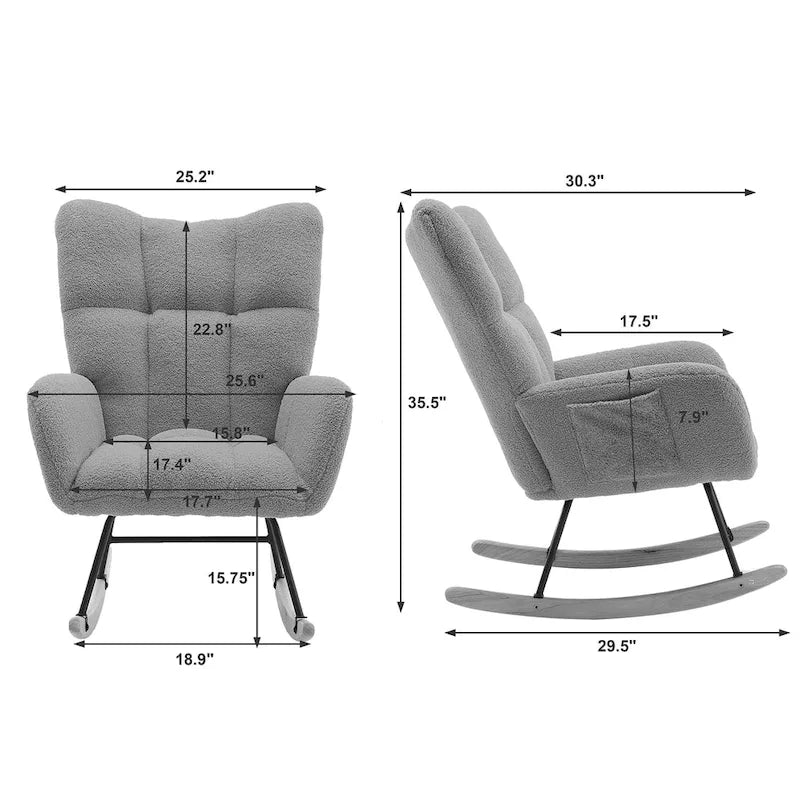 Fauteuil à bascule, fauteuil inclinable rembourré, fauteuil à bascule avec siège rembourré et dossier haut
