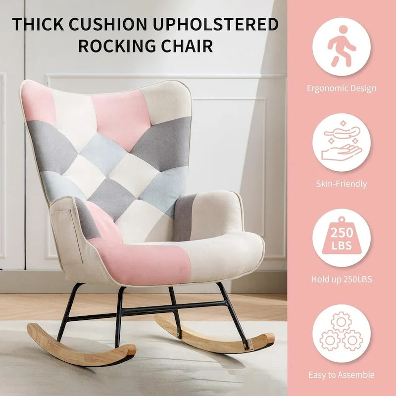 Fauteuil à bascule, fauteuil inclinable rembourré, fauteuil à bascule avec siège rembourré et dossier haut