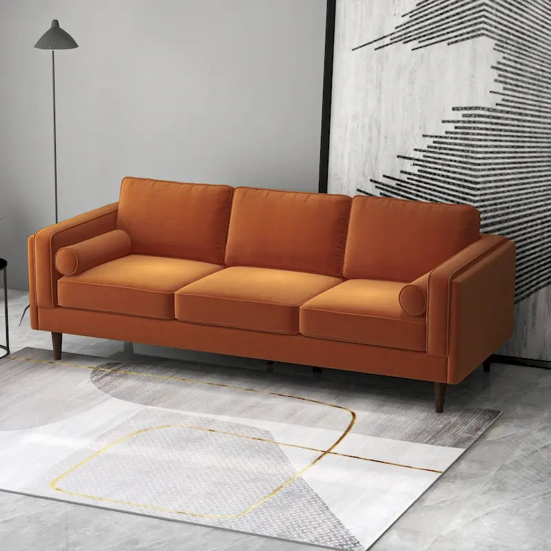 Canapé en velours Flavia Mid-Century Modern avec coussins de dossier amovibles