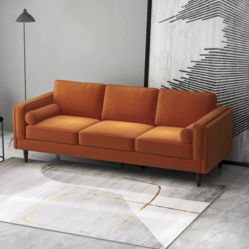 Canapé en velours Flavia Mid-Century Modern avec coussins de dossier amovibles