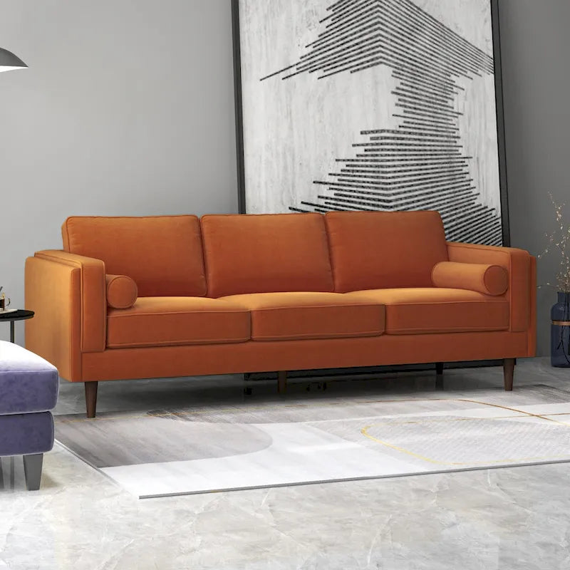 Canapé en velours Flavia Mid-Century Modern avec coussins de dossier amovibles