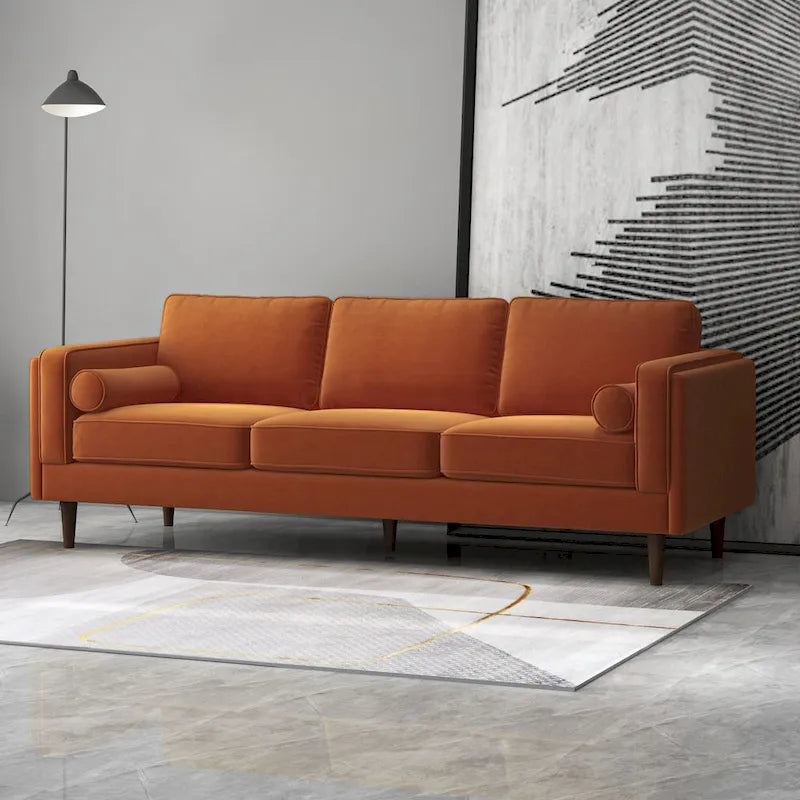 Canapé en velours Flavia Mid-Century Modern avec coussins de dossier amovibles