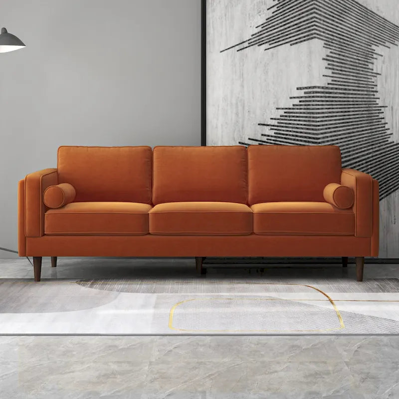 Canapé en velours Flavia Mid-Century Modern avec coussins de dossier amovibles