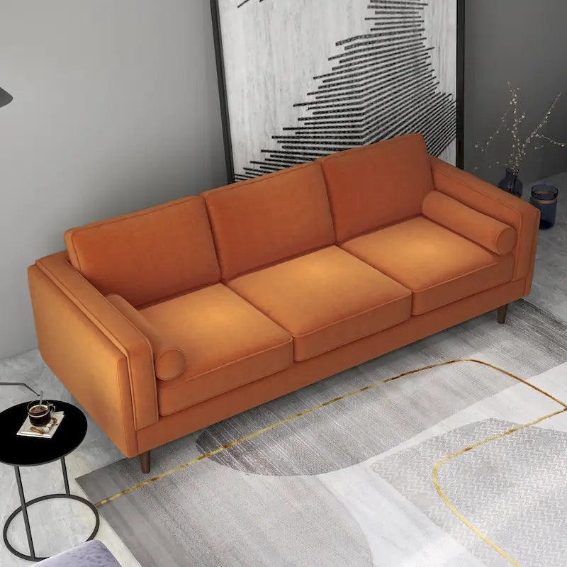 Canapé en velours Flavia Mid-Century Modern avec coussins de dossier amovibles