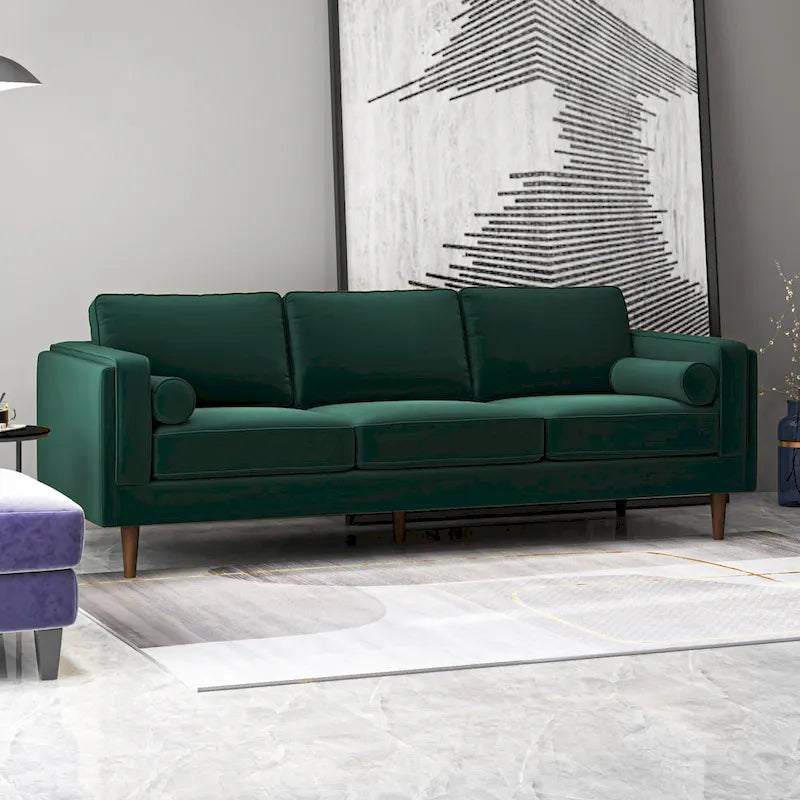 Canapé en velours Flavia Mid-Century Modern avec coussins de dossier amovibles