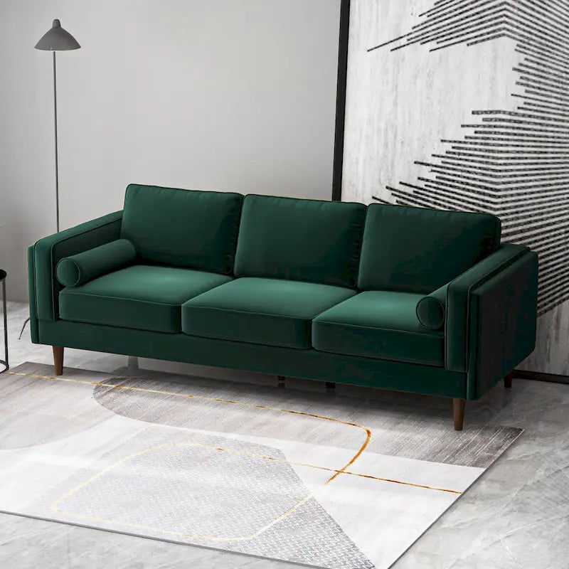 Canapé en velours Flavia Mid-Century Modern avec coussins de dossier amovibles