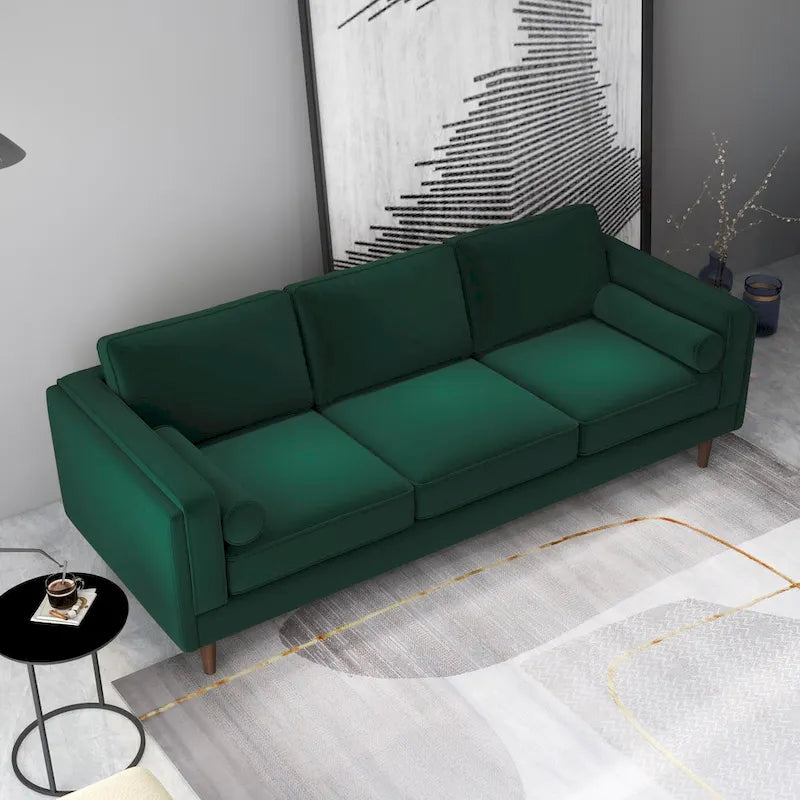 Canapé en velours Flavia Mid-Century Modern avec coussins de dossier amovibles