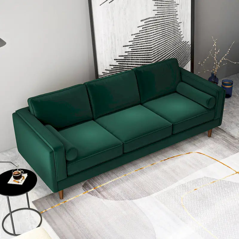 Canapé en velours Flavia Mid-Century Modern avec coussins de dossier amovibles