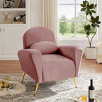 Fauteuil d'appoint moderne en velours, fauteuil rembourré confortable avec oreiller et pieds en métal doré pour le salon