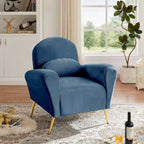 Fauteuil d'appoint moderne en velours, fauteuil rembourré confortable avec oreiller et pieds en métal doré pour le salon