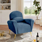 Fauteuil d'appoint moderne en velours, fauteuil rembourré confortable avec oreiller et pieds en métal doré pour le salon