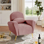 Fauteuil d'appoint moderne en velours, fauteuil rembourré confortable avec oreiller et pieds en métal doré pour le salon