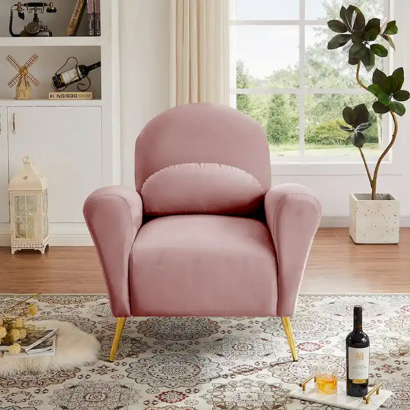 Fauteuil d'appoint moderne en velours, fauteuil rembourré confortable avec oreiller et pieds en métal doré pour le salon