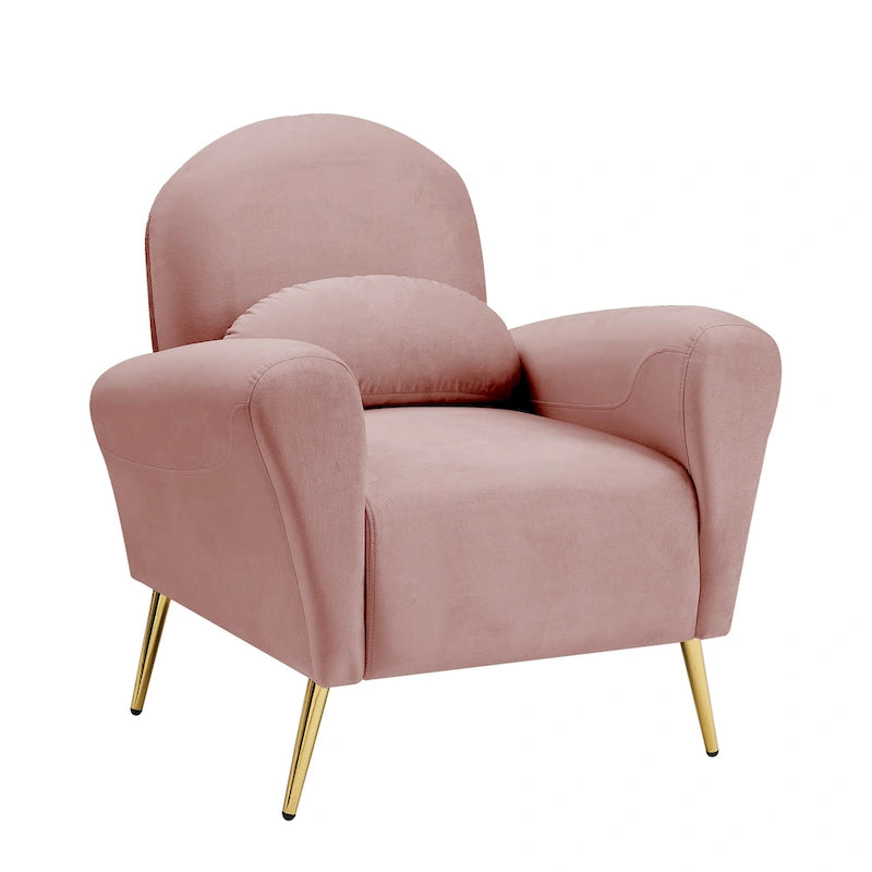 Fauteuil d'appoint moderne en velours, fauteuil rembourré confortable avec oreiller et pieds en métal doré pour le salon
