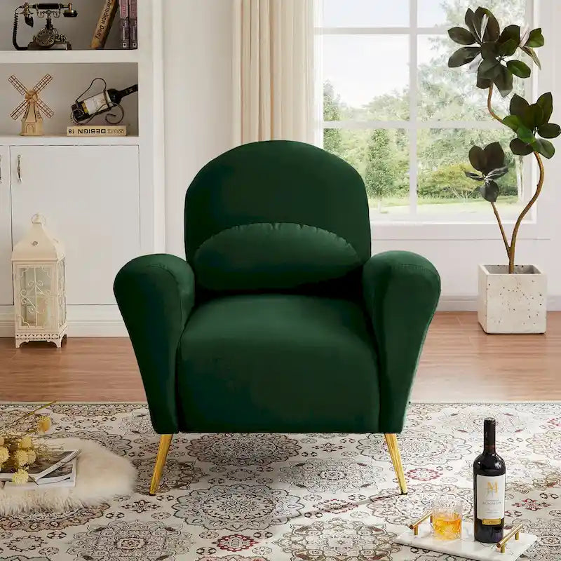 Fauteuil d'appoint moderne en velours, fauteuil rembourré confortable avec oreiller et pieds en métal doré pour le salon