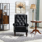 Fauteuil en velours/cuir touffeté à ossature bois de style Mid-Century