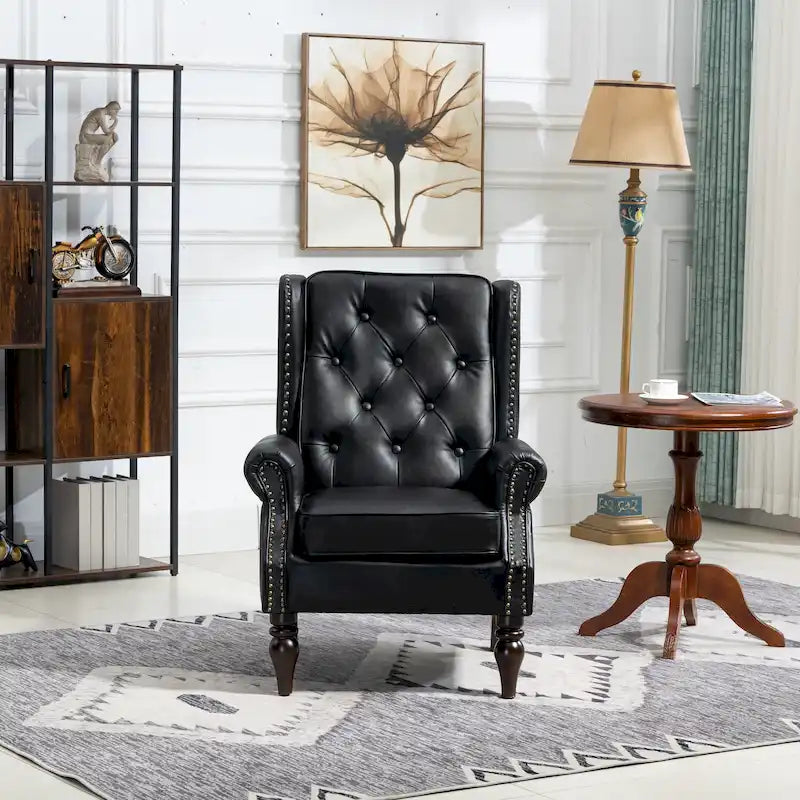Fauteuil en velours/cuir touffeté à ossature bois de style Mid-Century