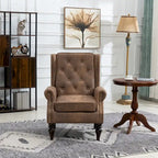 Fauteuil en velours/cuir touffeté à ossature bois de style Mid-Century