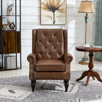 Fauteuil en velours/cuir touffeté à ossature bois de style Mid-Century