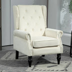 Fauteuil en velours/cuir touffeté à ossature bois de style Mid-Century