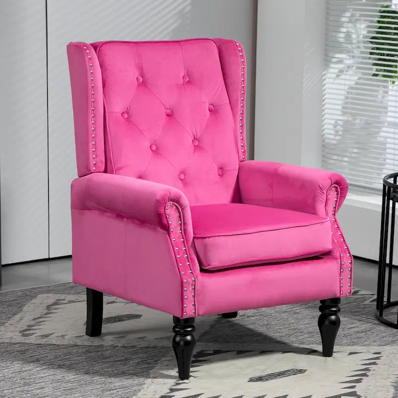 Fauteuil en velours/cuir touffeté à ossature bois de style Mid-Century