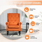 Fauteuil en velours/cuir touffeté à ossature bois de style Mid-Century