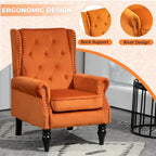 Fauteuil en velours/cuir touffeté à ossature bois de style Mid-Century