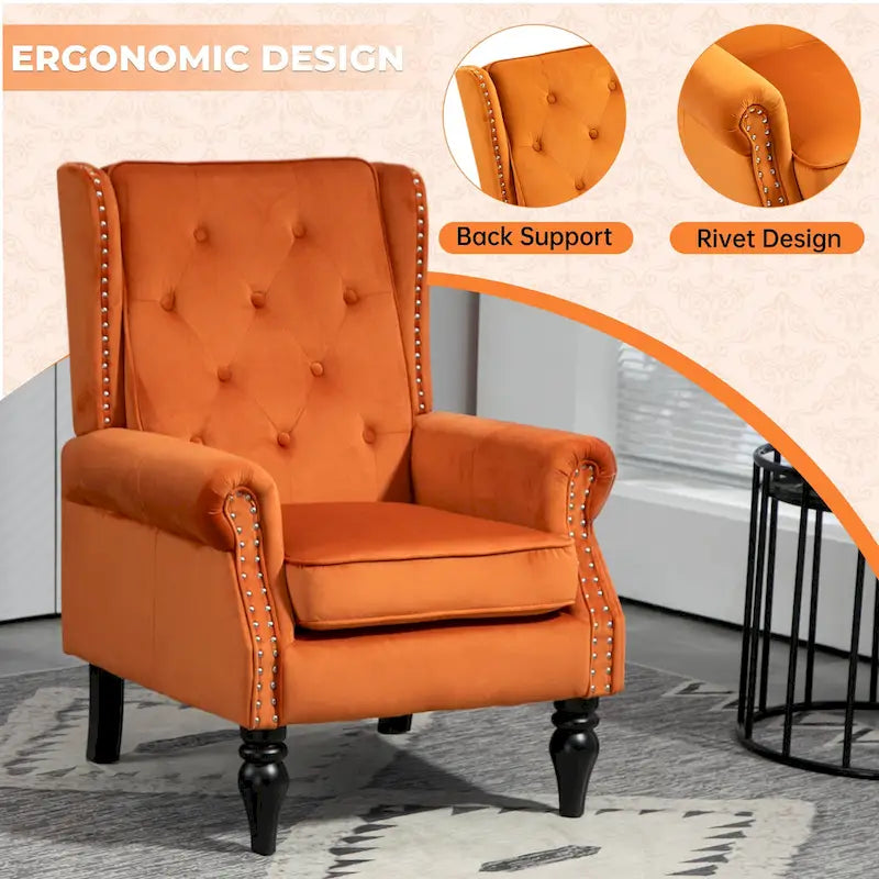 Fauteuil en velours/cuir touffeté à ossature bois de style Mid-Century