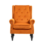 Fauteuil en velours/cuir touffeté à ossature bois de style Mid-Century