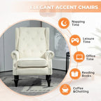 Fauteuil en velours/cuir touffeté à ossature bois de style Mid-Century