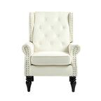 Fauteuil en velours/cuir touffeté à ossature bois de style Mid-Century