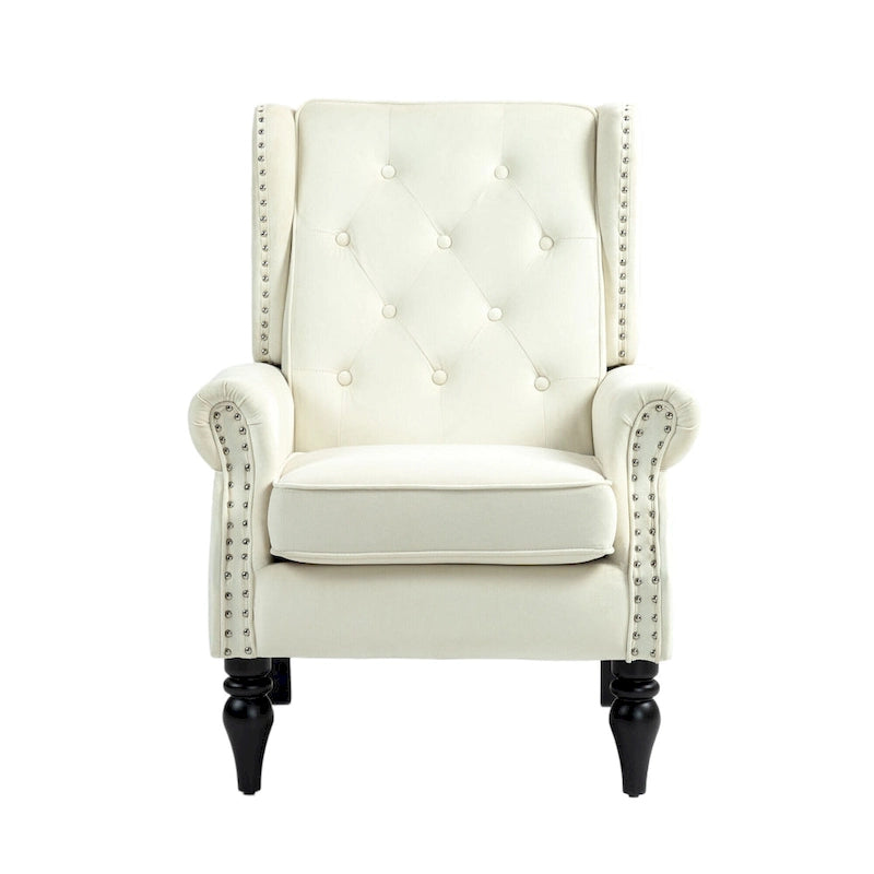 Fauteuil en velours/cuir touffeté à ossature bois de style Mid-Century